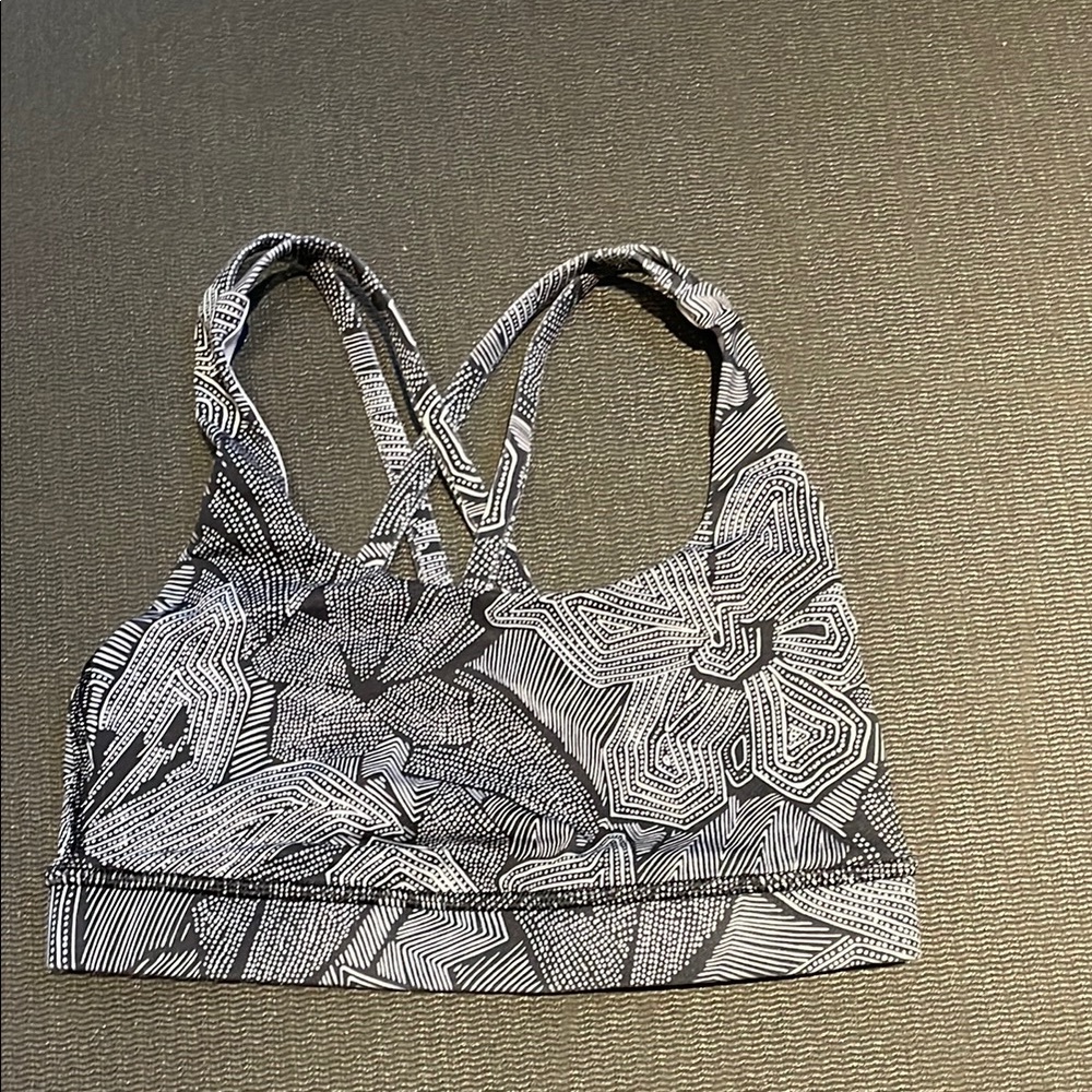 Lululemon Energy Bra, Black and White Patterned Sports Bra, size 2